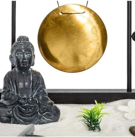Giardino Zen su Vassoio in Legno con Gong e Buddha 26x26cm - 2