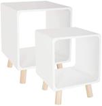 Set 2 Tavolini Bassi in Legno 30x30x40cm - 35x35x45cm Bianco