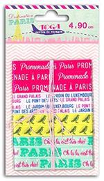 Toga ru83 destinazione Paris – Set di 6 Nastri Stampati Raso Rosa/Giallo/Verde 1,5 x 90 x 0,1 cm