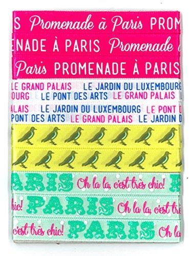 Toga ru83 destinazione Paris – Set di 6 Nastri Stampati Raso Rosa/Giallo/Verde 1,5 x 90 x 0,1 cm - 2