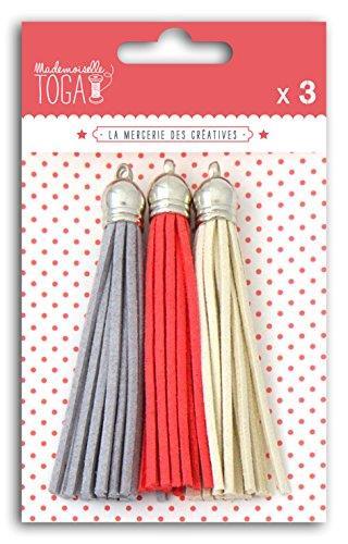 Toga mec401 Confezione da 3 Pompon Suédine Beige/Rosso/Grigio 6 cm - 2