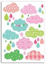 Toga trasferimento Tessile Lama, Plastica, Nuages - Rose/Vert, 15 x 21 x 0,1 cm