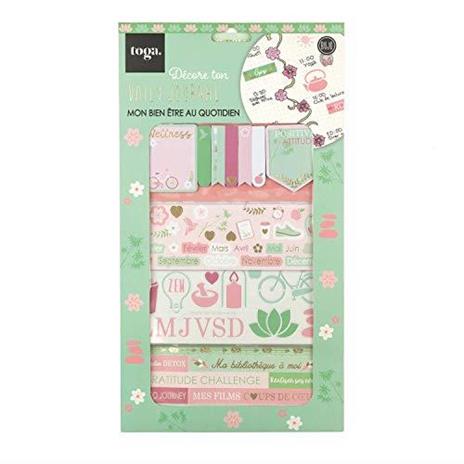 Draeger by Toga - Kit di decorazione Bullet Journal Wellness, set di adesivi + stencil & espressioni – tema Zen e benessere/decorazione per Bullet Journal e Scrapbooking