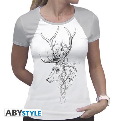 Harry Potter. Tshirt "Patronus" Woman Ss White & Grey. Premium