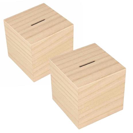 2 salvadanai quadrati in legno 8,7 x 8,7 cm