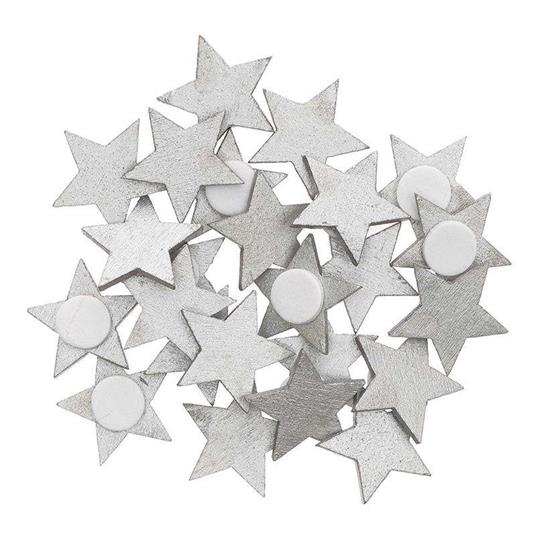 48 adesivi stella legno argento 2 cm - 2