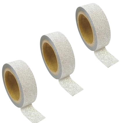 3 nastri adesivi glitterati 1,5 cm x 5 m - Argento