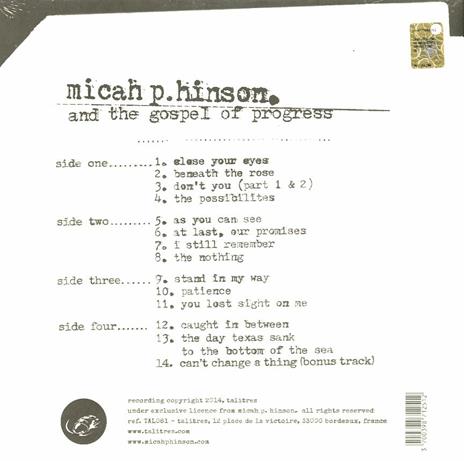 Micah P. Hinson & the Gospel of Progress - Vinile LP di Micah P. Hinson - 2
