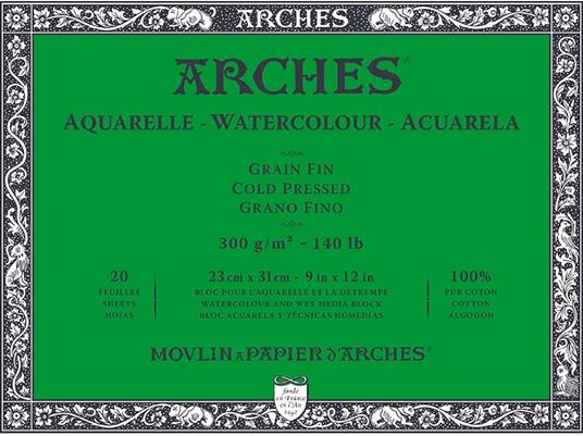 Blocco Acquarello Arches 21x31cm 300gr 20 Fogli 100% Cotone Grana Fine -  Arches - Cartoleria e scuola