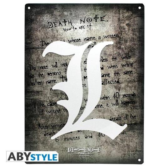 Death Note. Metal Plate L Symbol (28X38) With Hook - 2