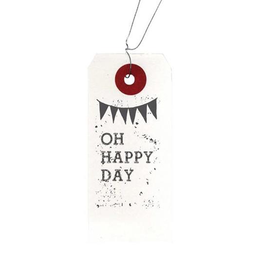 Etichette bianche + Timbro di legno 'Oh Happy Day'