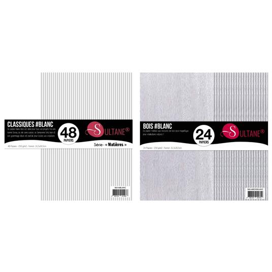 72 Carte per scrapbooking Bianco + Bianco con texture legno