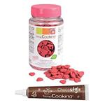 Pot di decorazioni dolci Cuore rosso 55 g + penna alimentare al cioccolato