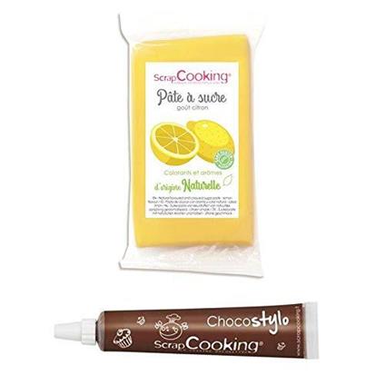 Pasta di zucchero gialla 250 g aroma di limone + penna alimentare al  cioccolato