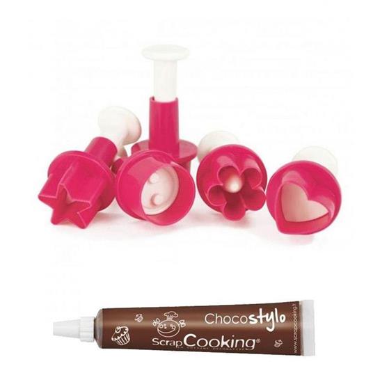 Kit 4 Stampi ad espulsione per biscotti + penna alimentare al cioccolato -  ScrapCooking - Idee regalo | IBS