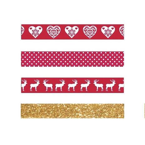 3 masking tape di Natale scandinavo rosso e bianco + washi tape dorato - 2