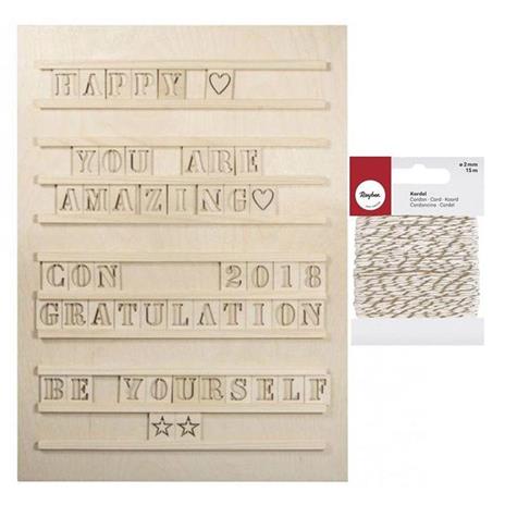 Lavagna con lettere di legno Letterboard 30 x 42 cm + 96 lettere + spago  dorato e bianco 15 m - Rayher - Casa e Cucina | IBS