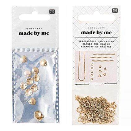12 Perline - Mini conchiglie - Placcate in oro + Set di fibbie e catenelle - Placcate in oro