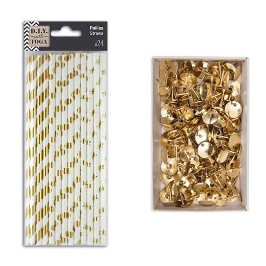 24 cannucce in oro e carta bianca + 150 puntine da disegno dorate - Youdoit  - Idee regalo | IBS