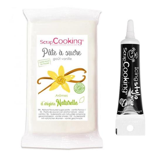 Pasta di zucchero bianca 250 g aroma di vaniglia + penna per glassa nera -  ScrapCooking - Idee regalo