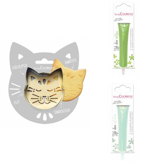 Kit biscotti di soccorso per gatti + 2 penne di cioccolato verde chiaro e  verde acqua - ScrapCooking - Idee regalo