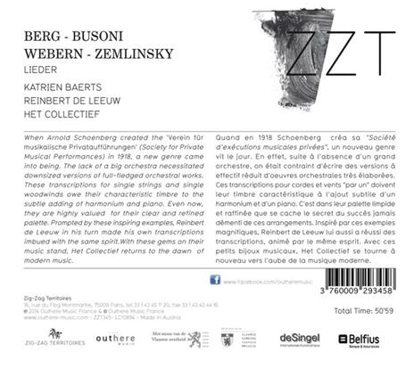 Lieder - CD Audio di Alban Berg,Anton Webern,Alexander Von Zemlinsky,Ferruccio Busoni,Katrien Baerts - 2