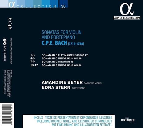 Sonate per violino e fortepiano - CD Audio di Carl Philipp Emanuel Bach,Amandine Beyer - 2