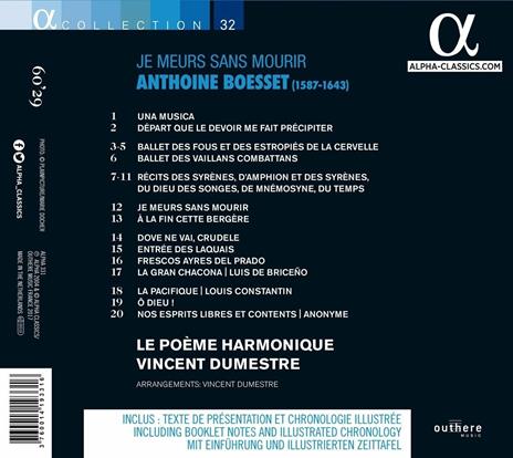 Je meurs sans mourir - CD Audio di Antoine Boesset,Vincent Dumestre - 2