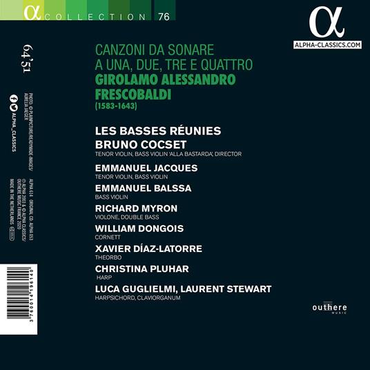 Canzoni - CD Audio di Girolamo Frescobaldi,Les Basses Réunis,Bruno Cocset - 2