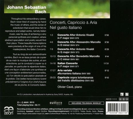 Concerti - Capriccio - Aria - CD Audio di Johann Sebastian Bach,Olivier Cavé - 2