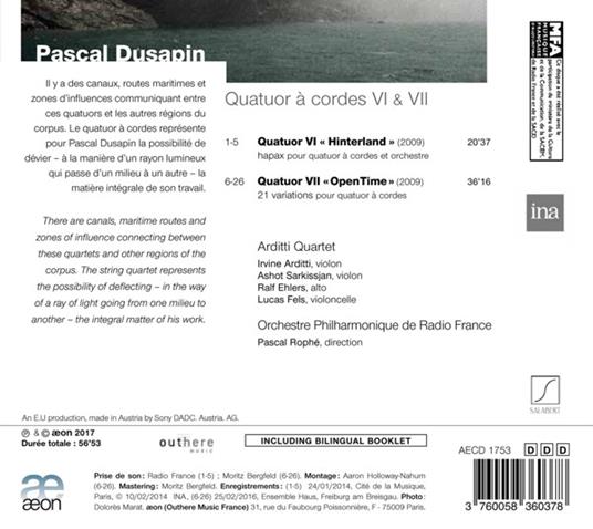 Quartetto n.6 "Hinterland" - Quartetto n.7 "open Time" - CD Audio di Orchestra Filarmonica di Radio France,Pascal Dusapin,Arditti Quartet - 2