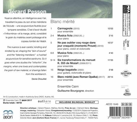 Blanc Merite - CD Audio di Gérard Pesson,Ensemble Cairn,Guillaume Bourgogne - 2