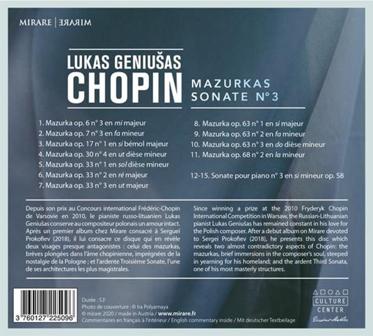 Mazurke - Sonata n.3 per pianoforte op.58 - CD Audio di Frederic Chopin,Lukas Geniusas - 3