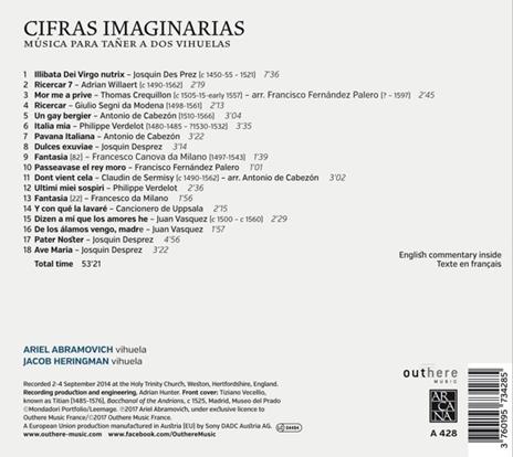 Cifras Imaginarias. Musica Para Taner a Dos Vihuelas - CD Audio di Jacob Heringman,Ariel Abramovich - 2