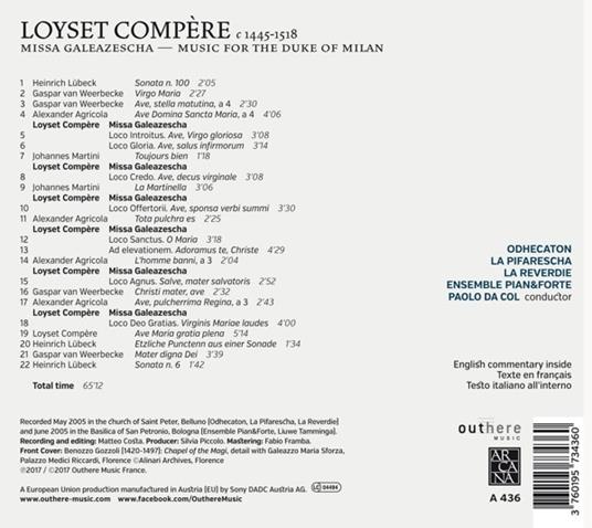 Missa Galeazescha - CD Audio di Loyset Compère - 2