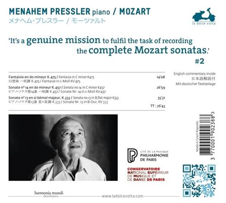 Fantasia K475 - Sonate per pianoforte K457, K333 - CD Audio di Wolfgang Amadeus Mozart,Menahem Pressler - 2