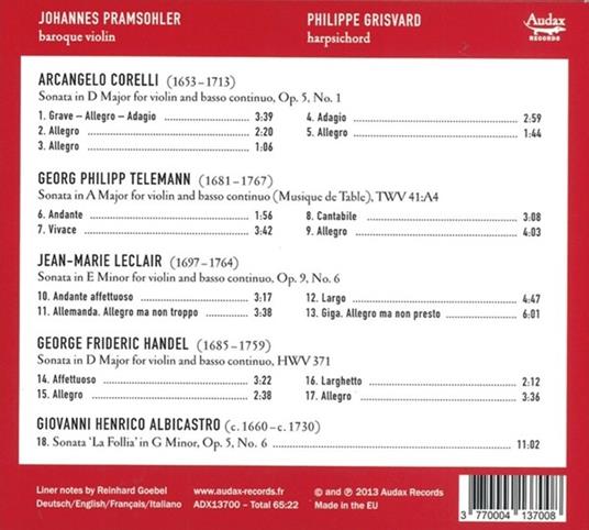 Sonate for Violin - CD Audio di Johannes Pramsohler - 2