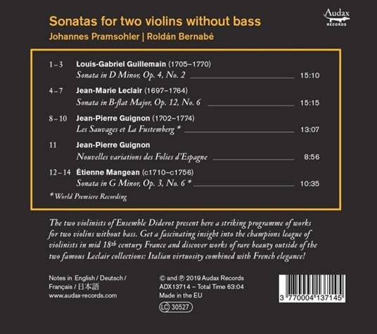 Sonatas For Two Violins - CD Audio di Johannes Pramsohler - 2