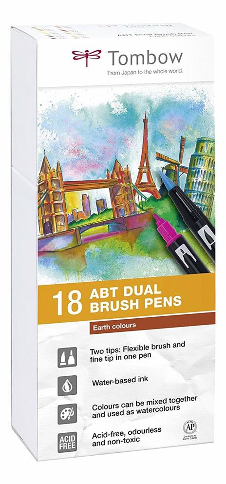 Pennarelli acquarellabili Dual Brush Tombow. Confezione 15+3 colori terrestri - 7