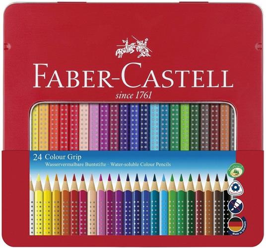 Matite colorate acquerellabili Faber-Castell Colour Grip. Astuccio metallo  24 colori - Faber-Castell - Cartoleria e scuola | IBS