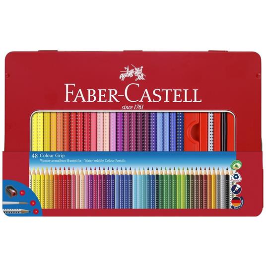 Scatola in metallo con 48 matite colorate Colour Grip + accessori - Faber- Castell - Cartoleria e scuola | IBS
