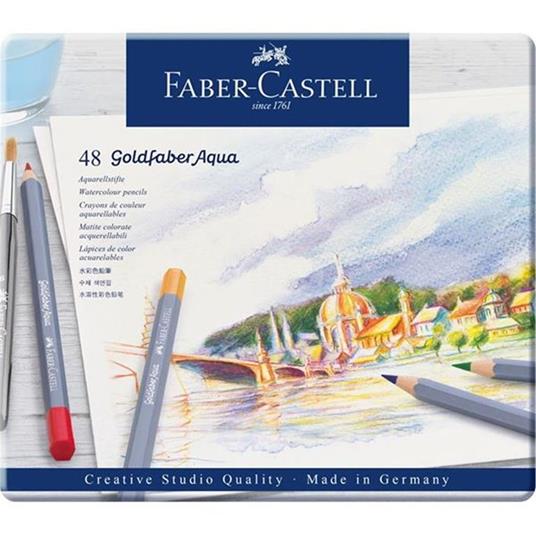 Matite colorate acquerellabili Faber-Castell Goldfaber Aqua. Astuccio in metallo 48 colori