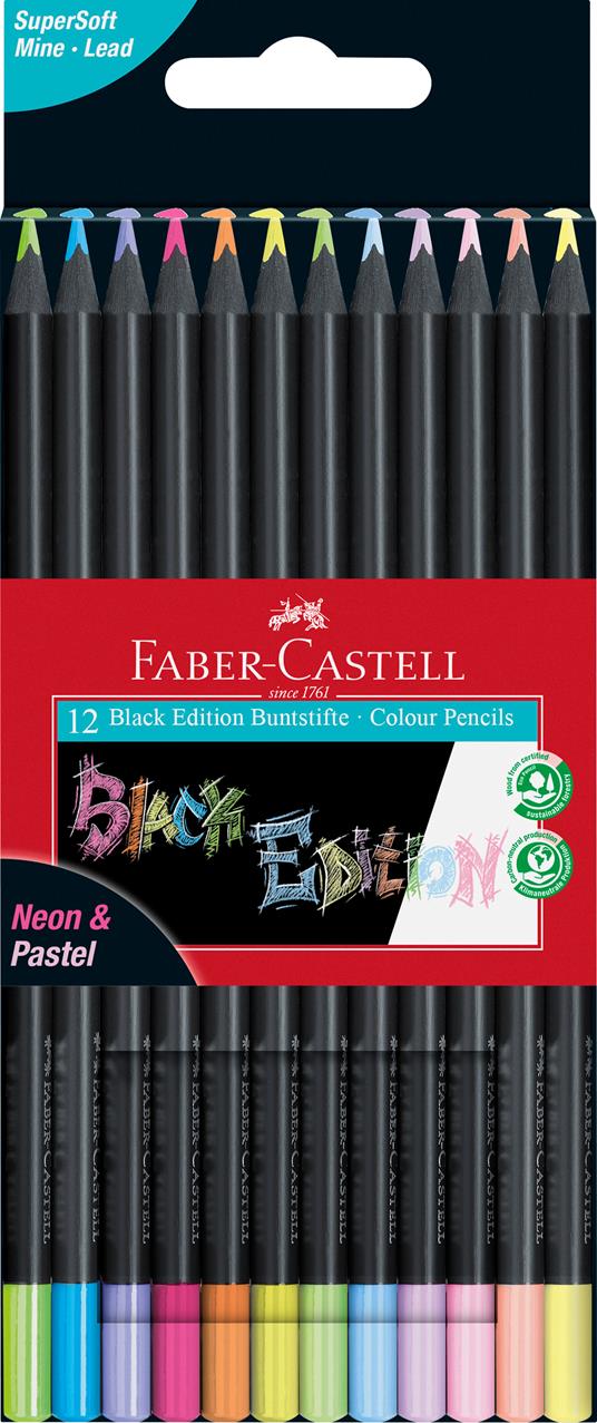 Astuccio cartone da 12 matite colorate Neon/Pastel triangolari Black  Edition - Faber-Castell - Cartoleria e scuola