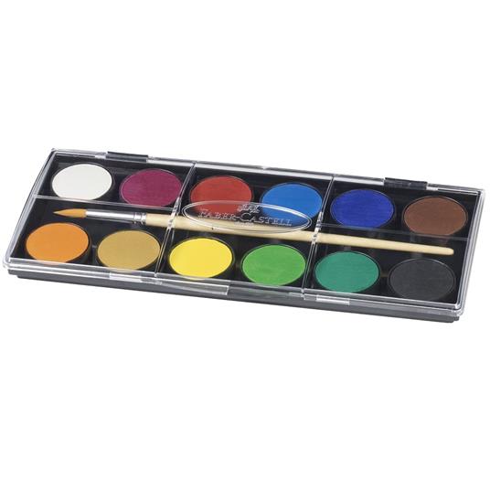 Confezione Acquerelli con 12 godets di colori assortite + pennello,  pastiglie Ø 30 mm - Faber-Castell - Cartoleria e scuola | IBS
