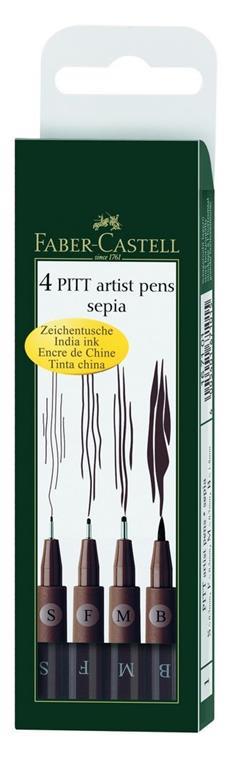 Penna di china Faber-Castell Pitt Artist Pen seppia. Bustina 4 pezzi - F, S, M, B