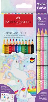 10 matite colorate Colour Grip + 3 matite colorate Sparkle pastel, unicorno stickers