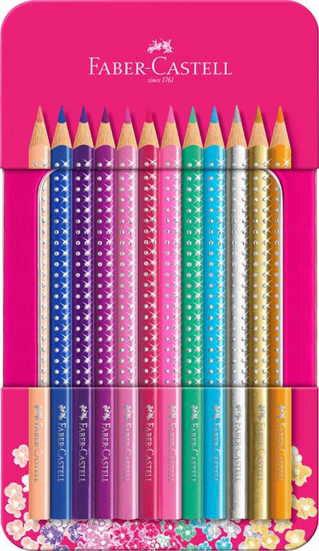 Set in metallo con matite colorate Sparkle, 12 matite, conf. rosa - Faber- Castell - Cartoleria e scuola