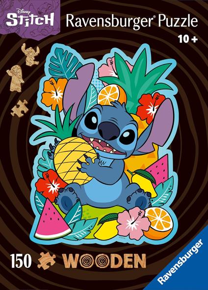 Ravensburger - Puzzle di legno Shaped, Disney Stich, 150 Pezzi, 15 Whimseis