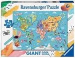 Ravensburger - Puzzle Mappa del mondo, Collezione 125 Giant Pavimento, 125 Pezzi, Età Raccomandata 6+ Anni