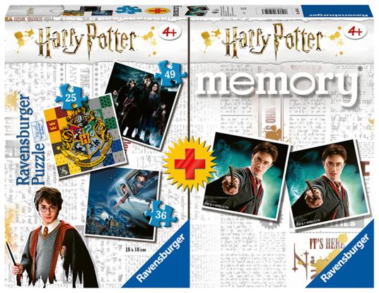 Ravensburger - Multipack Harry Potter, Memory 48 Carte + 3 PuzzleBambino da 25/36/49 pezzi, 4+ Anni